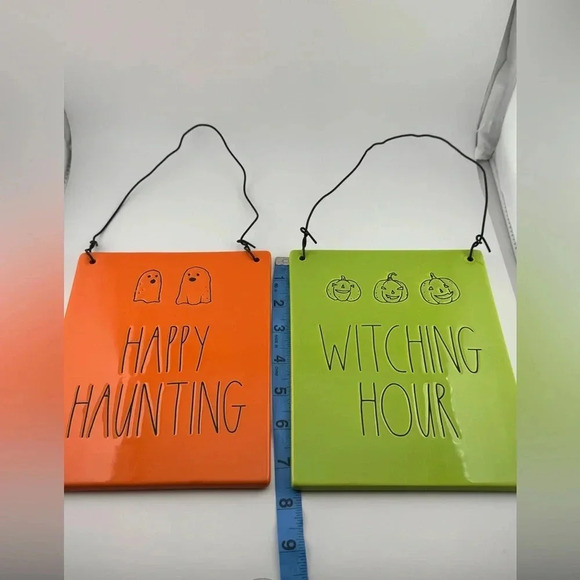 RAE DUNN Halloween Seasonal Fall Hanging Signs Happy Haunting Witching Hour - Picture 5 of 7